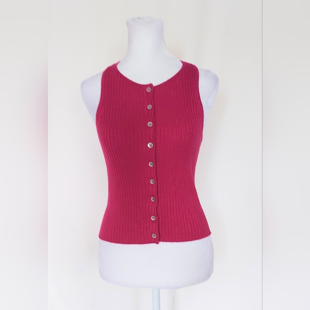 Calvin Klein Jeans Ribbed Button Cropped Knit Tank Top Pink Size Small